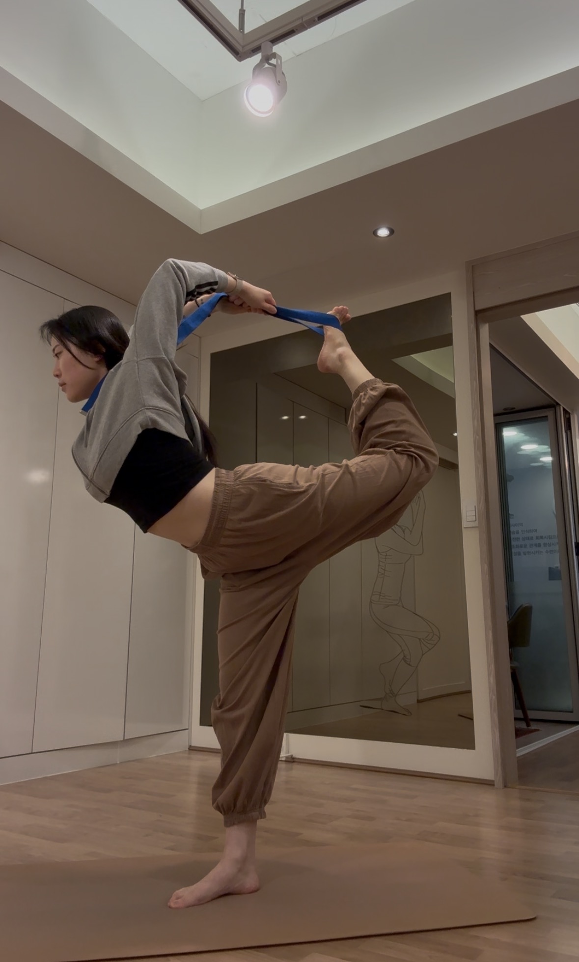 앞 허벅지와 가슴을 열고 균형감각을 키우는 ''나타라자아사나''